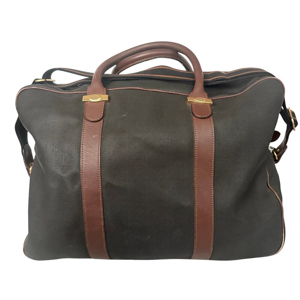 Dunhill Authentic Vintage Brown Grey Coated Canvas Weekender Bag Plaid Lining - Picture 3 of 14